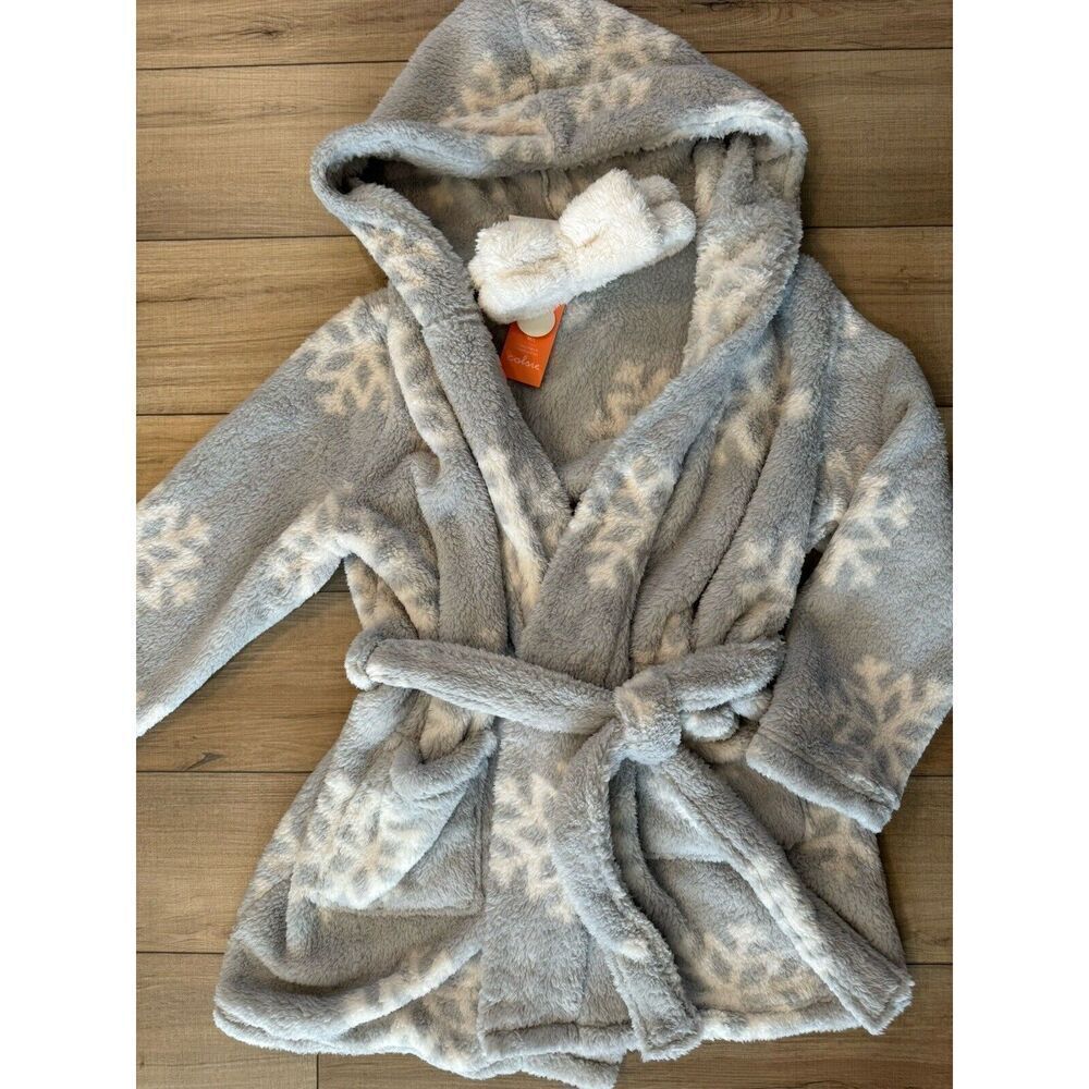 Colsie Cozy Gray Christmas Snowflake Robe Set TARGET NWT M L Medium Large lounge - Picture 2 of 2